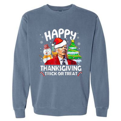 Funny Joe Biden Merry Thanksgiving Trick Or Treat Christmas Garment-Dyed Sweatshirt