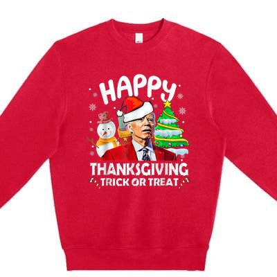 Funny Joe Biden Merry Thanksgiving Trick Or Treat Christmas Premium Crewneck Sweatshirt