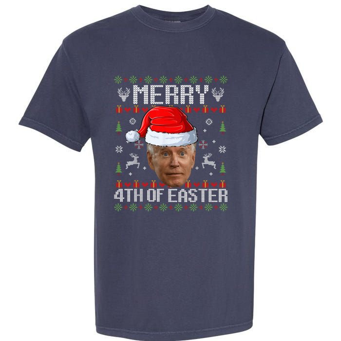 Funny Joe Biden Happy 4th Of Easter Ugly Christmas Sweater Garment-Dyed Heavyweight T-Shirt