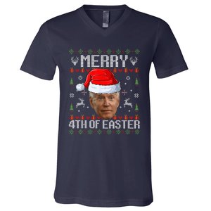 Funny Joe Biden Happy 4th Of Easter Ugly Christmas Sweater V-Neck T-Shirt