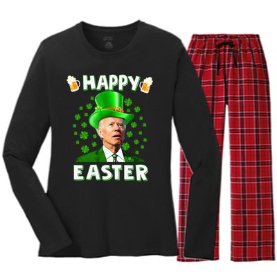 Funny Joe Biden Easter Confused St Patricks Day Women's Long Sleeve Flannel Pajama Set 