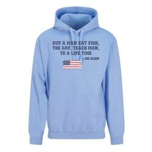 Funny Joe Biden Quote Buy A Man Eat Fish The Day Teach Man Unisex Surf Hoodie