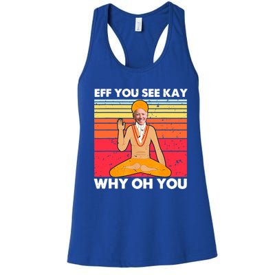 Funny Joe Biden Yoga Eff You See Kay Meditation Anti Biden Gift Women's Racerback Tank