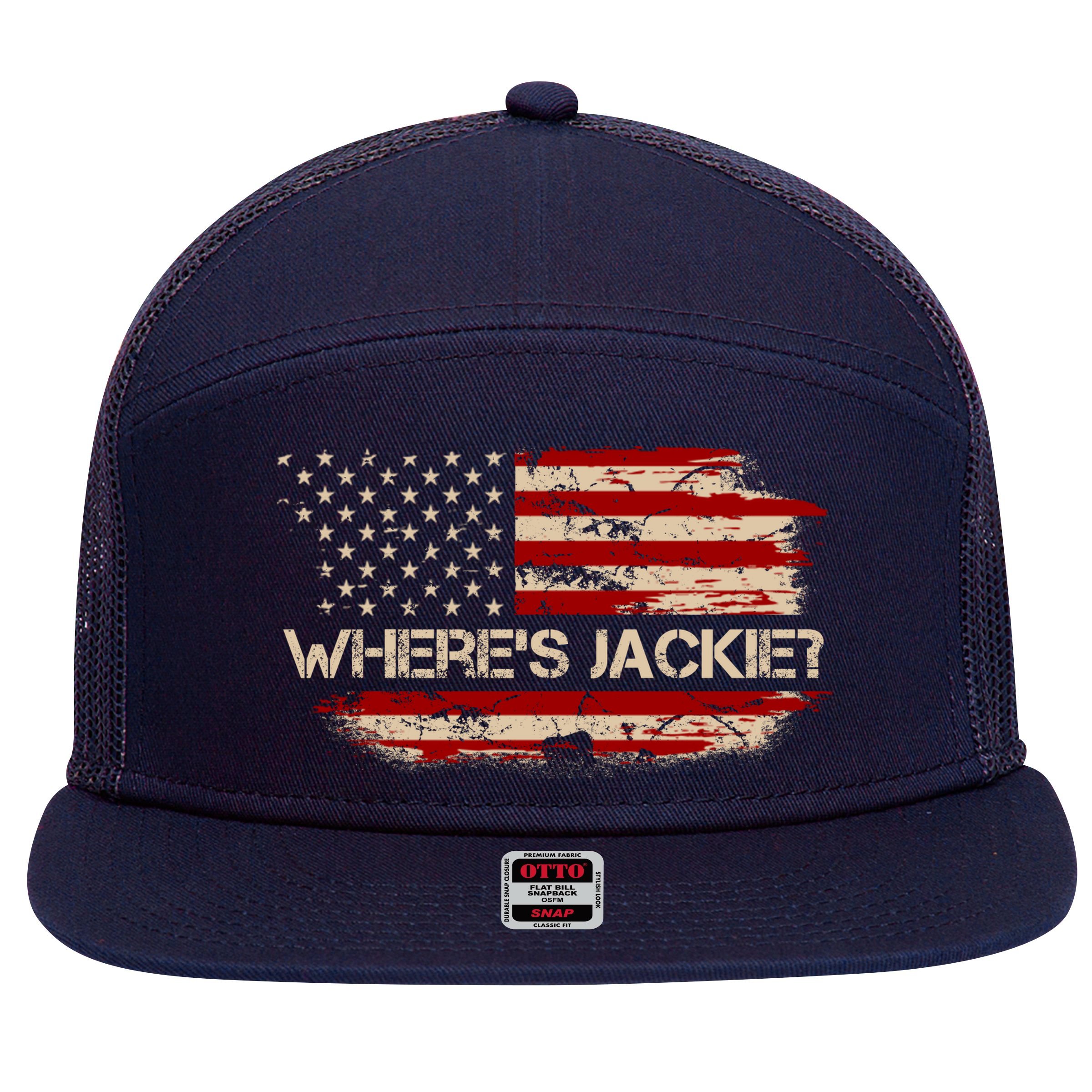 Funny Joe Biden Where's Jackie 7 Panel Mesh Trucker Snapback Hat