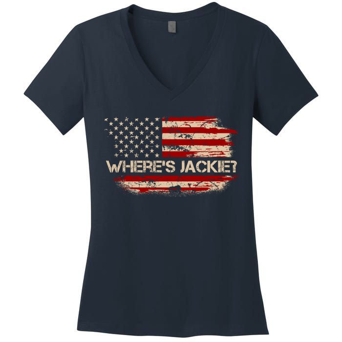 Funny Joe Biden Where's Jackie Women's V-Neck T-Shirt