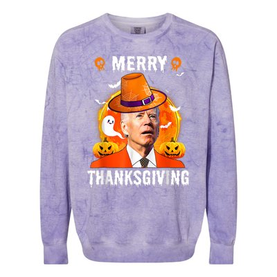 Funny Joe Biden Confused Merry Thanksgiving For Halloween Colorblast Crewneck Sweatshirt