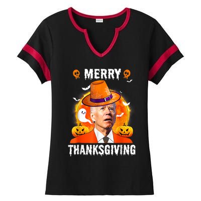 Funny Joe Biden Confused Merry Thanksgiving For Halloween Ladies Halftime Notch Neck Tee