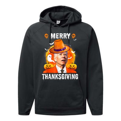 Funny Joe Biden Confused Merry Thanksgiving For Halloween Performance Fleece Hoodie