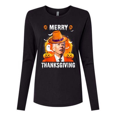 Funny Joe Biden Confused Merry Thanksgiving For Halloween Womens Cotton Relaxed Long Sleeve T-Shirt