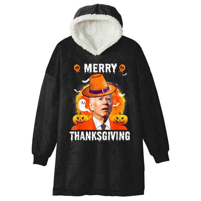 Funny Joe Biden Confused Merry Thanksgiving For Halloween Hooded Wearable Blanket