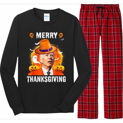 Funny Joe Biden Confused Merry Thanksgiving For Halloween Long Sleeve Pajama Set