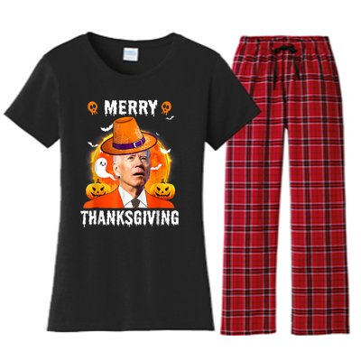 Funny Joe Biden Confused Merry Thanksgiving For Halloween Women's Flannel Pajama Set