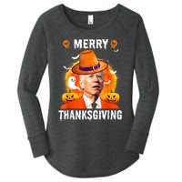 Funny Joe Biden Confused Merry Thanksgiving For Halloween Women's Perfect Tri Tunic Long Sleeve Shirt