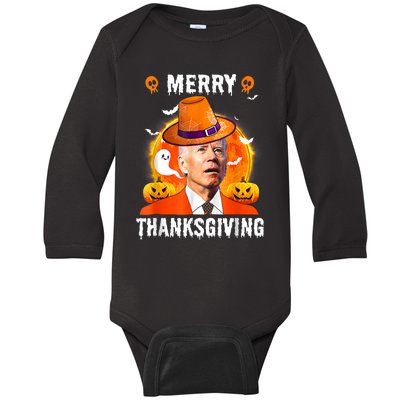 Funny Joe Biden Confused Merry Thanksgiving For Halloween Baby Long Sleeve Bodysuit