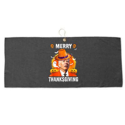 Funny Joe Biden Confused Merry Thanksgiving For Halloween Large Microfiber Waffle Golf Towel