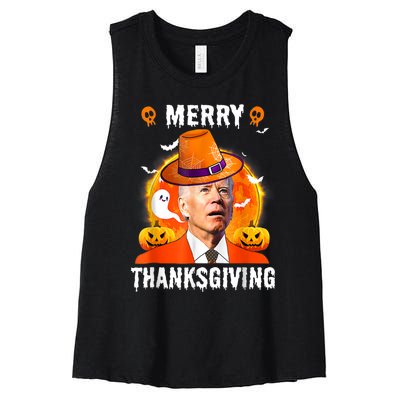 Funny Joe Biden Confused Merry Thanksgiving For Halloween Women's Racerback Cropped Tank