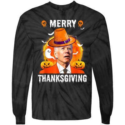 Funny Joe Biden Confused Merry Thanksgiving For Halloween Tie-Dye Long Sleeve Shirt