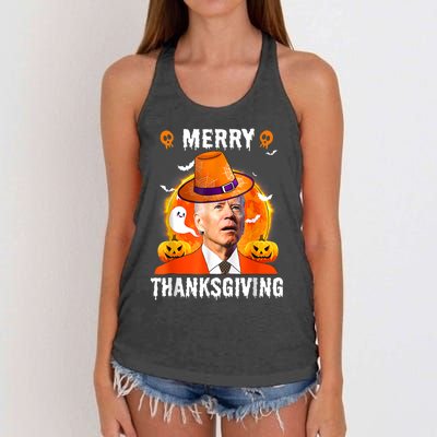 Funny Joe Biden Confused Merry Thanksgiving For Halloween Women's Knotted Racerback Tank