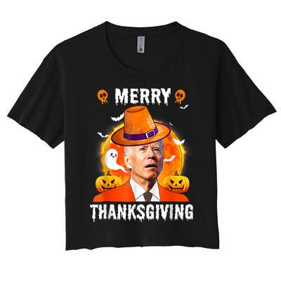 Funny Joe Biden Confused Merry Thanksgiving For Halloween Women's Crop Top Tee