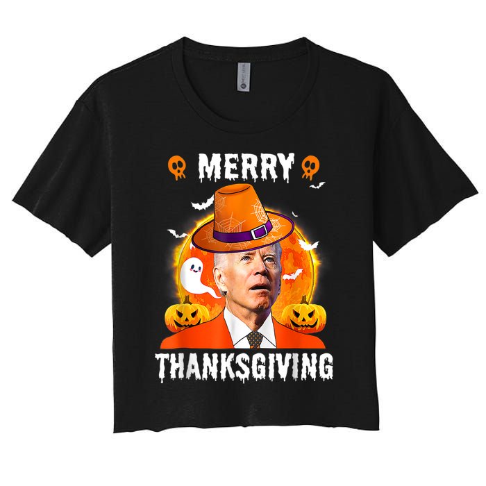 Funny Joe Biden Confused Merry Thanksgiving For Halloween Women's Crop Top Tee