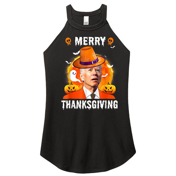 Funny Joe Biden Confused Merry Thanksgiving For Halloween Women's Perfect Tri Rocker Tank