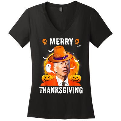 Funny Joe Biden Confused Merry Thanksgiving For Halloween Women's V-Neck T-Shirt