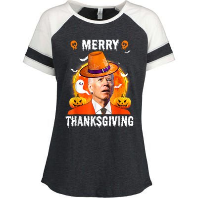 Funny Joe Biden Confused Merry Thanksgiving For Halloween Enza Ladies Jersey Colorblock Tee