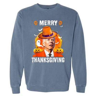 Funny Joe Biden Confused Merry Thanksgiving For Halloween Garment-Dyed Sweatshirt