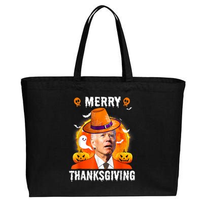 Funny Joe Biden Confused Merry Thanksgiving For Halloween Cotton Canvas Jumbo Tote