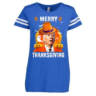 Funny Joe Biden Confused Merry Thanksgiving For Halloween Enza Ladies Jersey Football T-Shirt