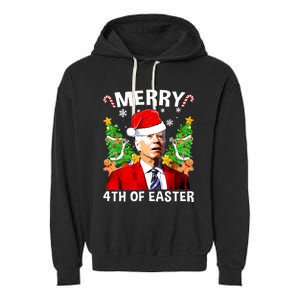 Funny Joe Biden Christmas Santa Hat Merry 4th Of Easter Xmas Garment-Dyed Fleece Hoodie