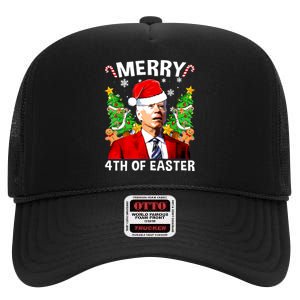 Funny Joe Biden Christmas Santa Hat Merry 4th Of Easter Xmas High Crown Mesh Back Trucker Hat