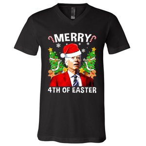 Funny Joe Biden Christmas Santa Hat Merry 4th Of Easter Xmas V-Neck T-Shirt