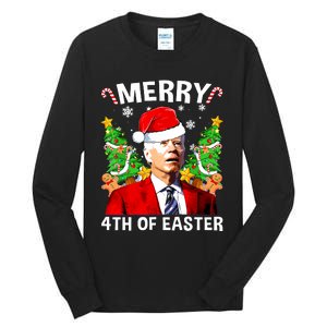 Funny Joe Biden Christmas Santa Hat Merry 4th Of Easter Xmas Tall Long Sleeve T-Shirt