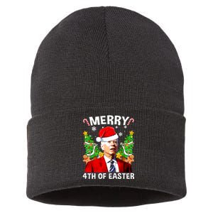 Funny Joe Biden Christmas Santa Hat Merry 4th Of Easter Xmas Sustainable Knit Beanie