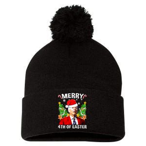 Funny Joe Biden Christmas Santa Hat Merry 4th Of Easter Xmas Pom Pom 12in Knit Beanie