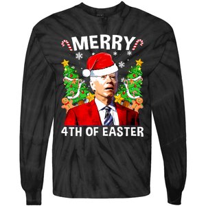 Funny Joe Biden Christmas Santa Hat Merry 4th Of Easter Xmas Tie-Dye Long Sleeve Shirt