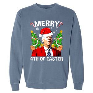 Funny Joe Biden Christmas Santa Hat Merry 4th Of Easter Xmas Garment-Dyed Sweatshirt