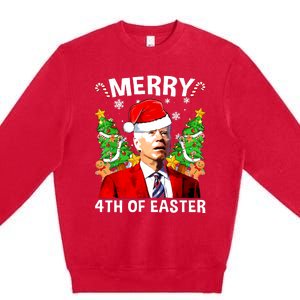 Funny Joe Biden Christmas Santa Hat Merry 4th Of Easter Xmas Premium Crewneck Sweatshirt