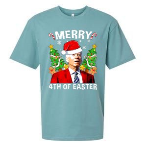 Funny Joe Biden Christmas Santa Hat Merry 4th Of Easter Xmas Sueded Cloud Jersey T-Shirt