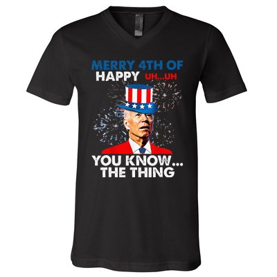 Funny Joe Biden Merry 4th Of You Know..The Thing 4th Of July V-Neck T-Shirt