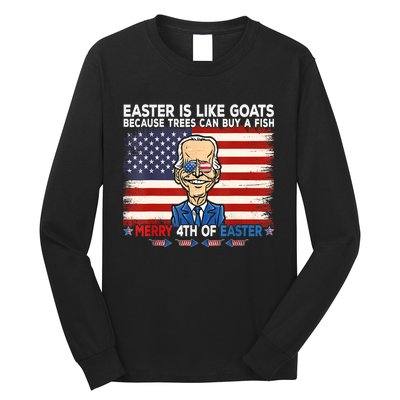 Funny Joe Biden Merry 4th Of Easter Design Fourth Of July Long Sleeve Shirt