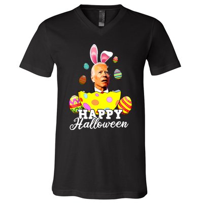 Funny Joe Biden Happy Halloween Confused Easter Biden Bunny V-Neck T-Shirt