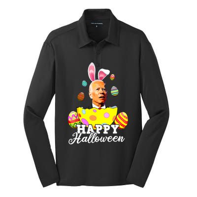 Funny Joe Biden Happy Halloween Confused Easter Biden Bunny Silk Touch Performance Long Sleeve Polo