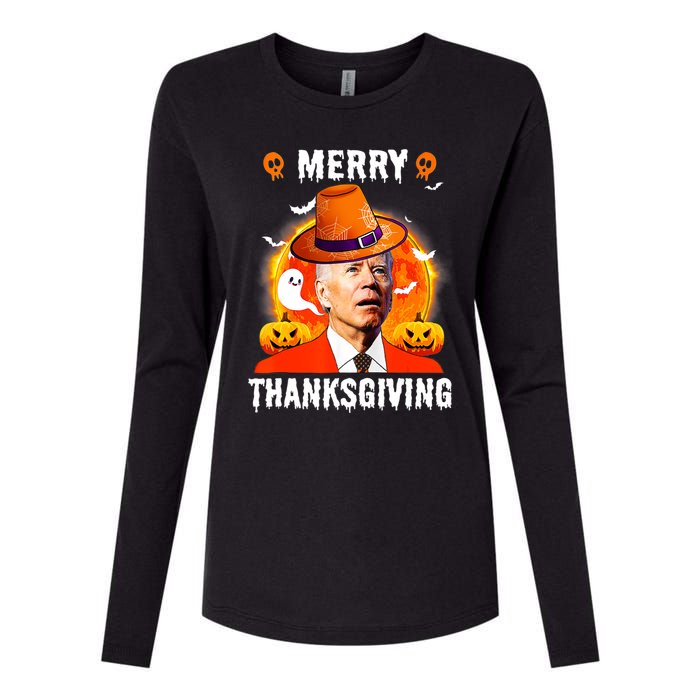 Funny Joe Biden Confused Merry Thanksgiving For Halloween Womens Cotton Relaxed Long Sleeve T-Shirt