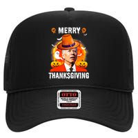 Funny Joe Biden Confused Merry Thanksgiving For Halloween High Crown Mesh Back Trucker Hat