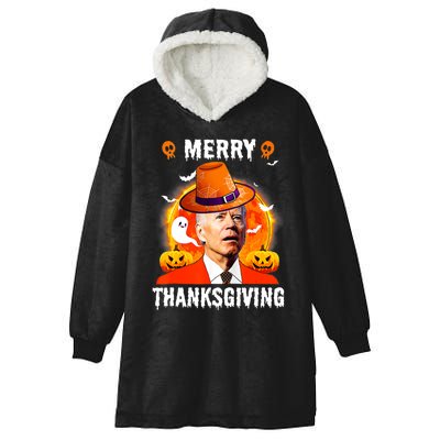 Funny Joe Biden Confused Merry Thanksgiving For Halloween Hooded Wearable Blanket