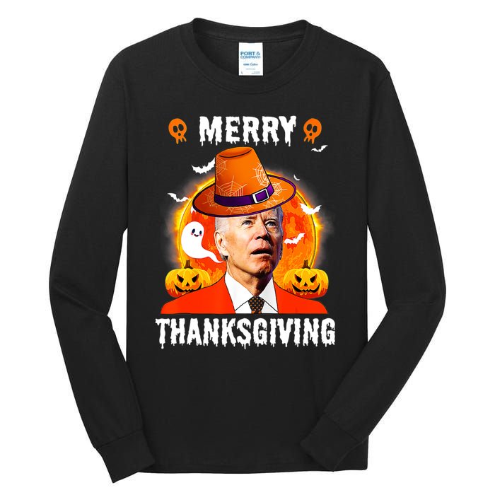 Funny Joe Biden Confused Merry Thanksgiving For Halloween Tall Long Sleeve T-Shirt