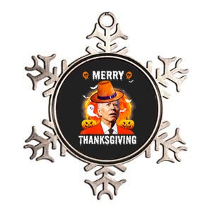 Funny Joe Biden Confused Merry Thanksgiving For Halloween Metallic Star Ornament