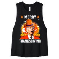 Funny Joe Biden Confused Merry Thanksgiving For Halloween Women's Racerback Cropped Tank